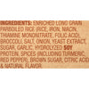 A list of ingredients for a product containing rice, broccoli, and spices.