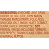 A list of ingredients for a product containing rice, broccoli, and spices.