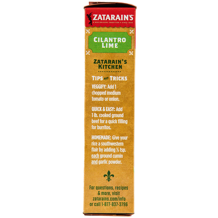 Zatarain's Cilantro Lime Kitchen seasoning box with tips and tricks for using the product.