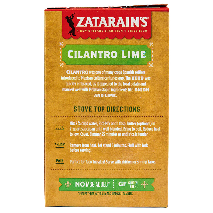 A box of Zatarain's Cilantro Lime Rice Mix.