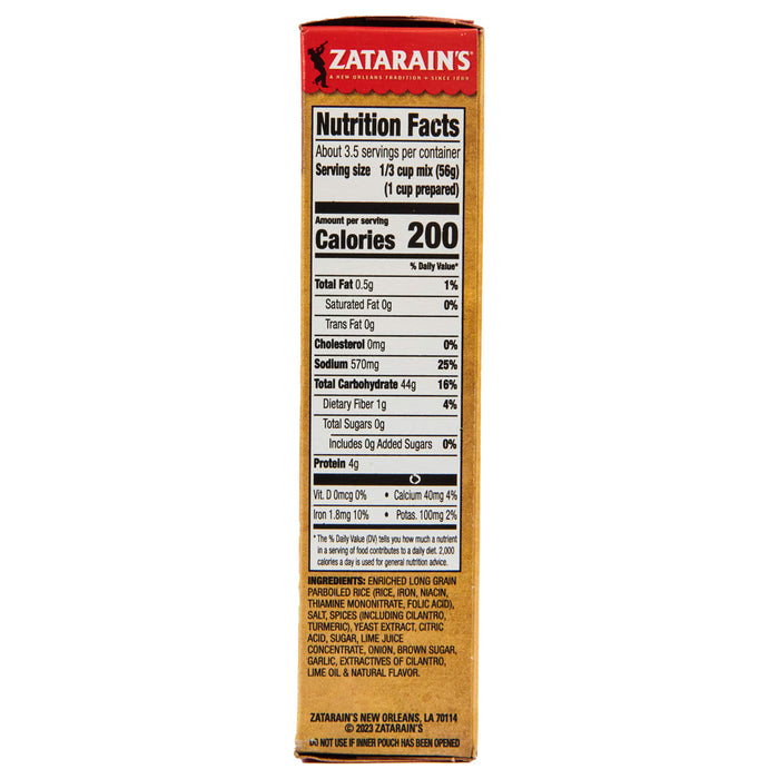 Zatarain's nutrition facts label for their rice mix.