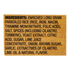 A list of ingredients for a product containing enriched long grain parboiled rice.