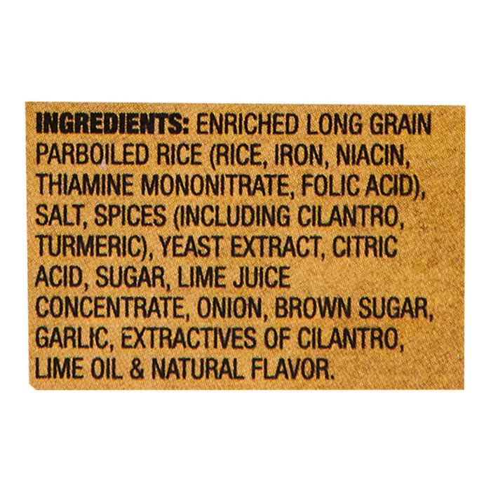 A list of ingredients for a product containing enriched long grain parboiled rice.