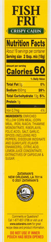 Nutrition facts label for Zatarain's Fish Fri Crispy Cajun.