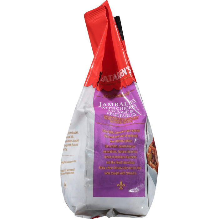 A bag of Zatarain's Jambalaya with Chicken, Sausage &amp; Vegetables.