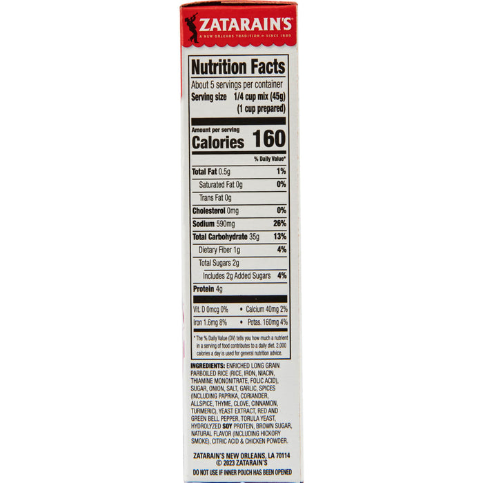 Zatarain's nutrition facts and ingredients label for their rice mix.