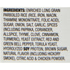 A list of ingredients for a product containing rice, spices, and soy protein.