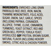 A list of ingredients for a product containing rice, spices, and soy protein.