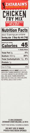 Zatarain's Chicken Fry Mix nutrition facts label.