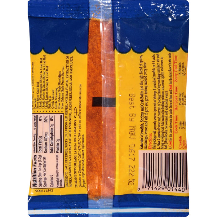 A package of Zatarains Crawfish Shrimp and Crab Boil seasoning mix.