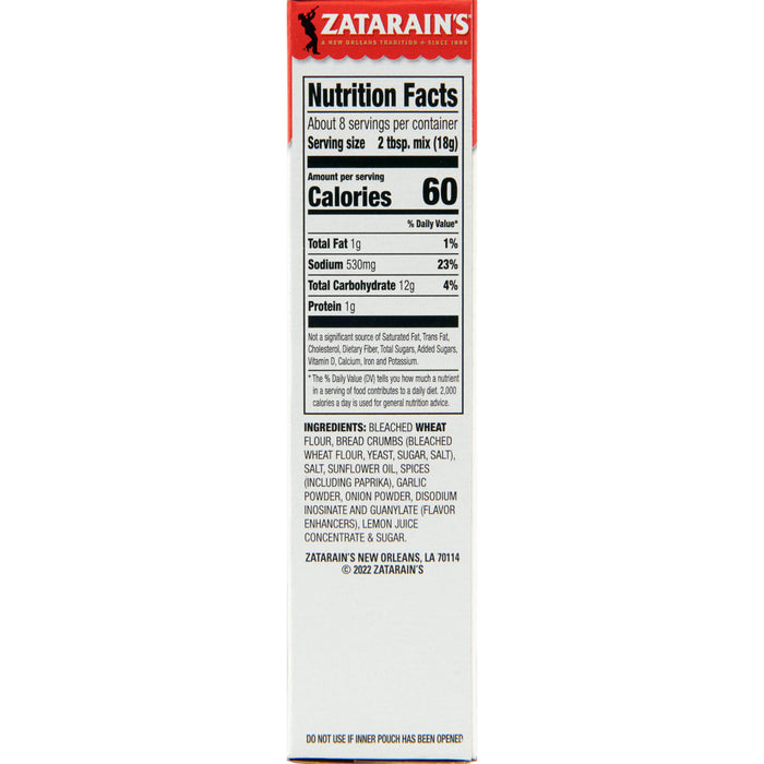 Zatarain's nutrition facts and ingredients label.
