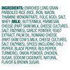 A list of ingredients for a product containing rice, milk, cheese, and spices.