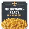 This image showcases a bowl of microwave-ready macaroni and cheese, emphasizing its convenience and quick preparation in just 4 minutes.