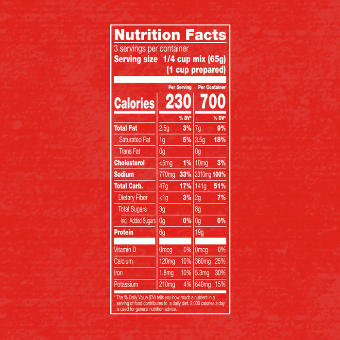 This infographic shows the nutrition facts label for Zatarain'S Garlic Parmesan Long Grain White Rice, 6.9 Oz, detailing the nutritional content per serving and per container.