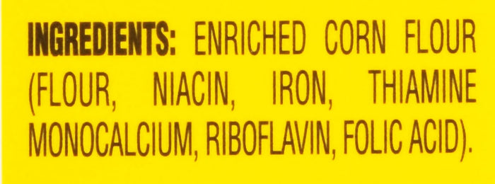 A list of ingredients for enriched corn flour.