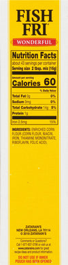 Nutrition facts label for Zatarain's Fish Fri.