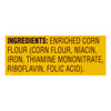 A yellow label with the ingredients for enriched corn flour.