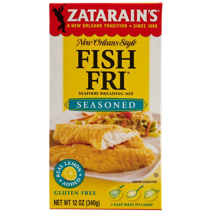 This is a package of Zatarain's New Orleans Style Fish Fri seafood breading mix, seasoned with real lemon added.