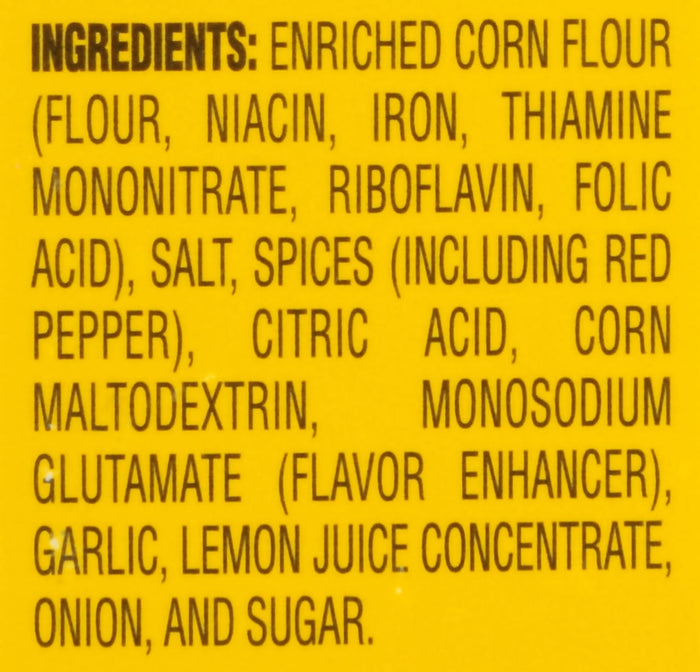 A list of ingredients for a food product.