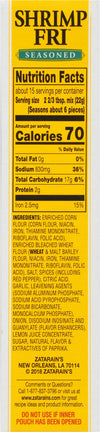 Zatarain's Shrimp Fri Seasoned nutrition facts label.