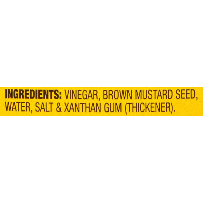 A yellow label with the ingredients for a brown mustard.