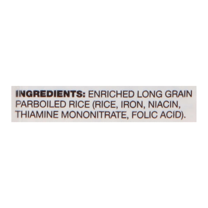 Ingredients for enriched long grain parboiled rice are listed.