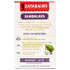 A box of Zatarains Jambalaya mix with instructions on how to prepare it.