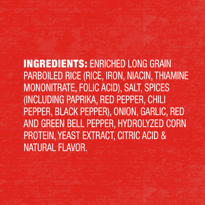 A list of ingredients for a product including enriched long grain parboiled rice spices and natural flavor.
