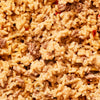 A close-up of a bowl of rice with ground beef and peppers.