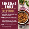 A bowl of red beans and rice with instructions on how to make it.