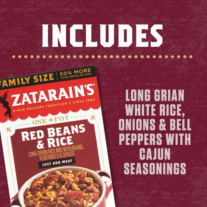 A box of Zatarain's Red Beans &amp; Rice mix with a picture of the finished dish.