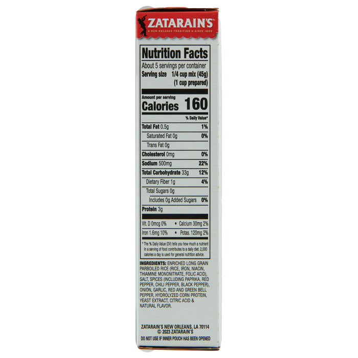 Zatarain's nutrition facts label for their long grain parboiled rice.