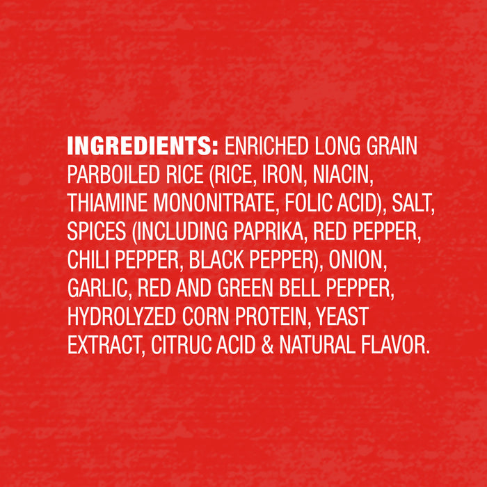 A list of ingredients for a product containing rice spices and other ingredients.