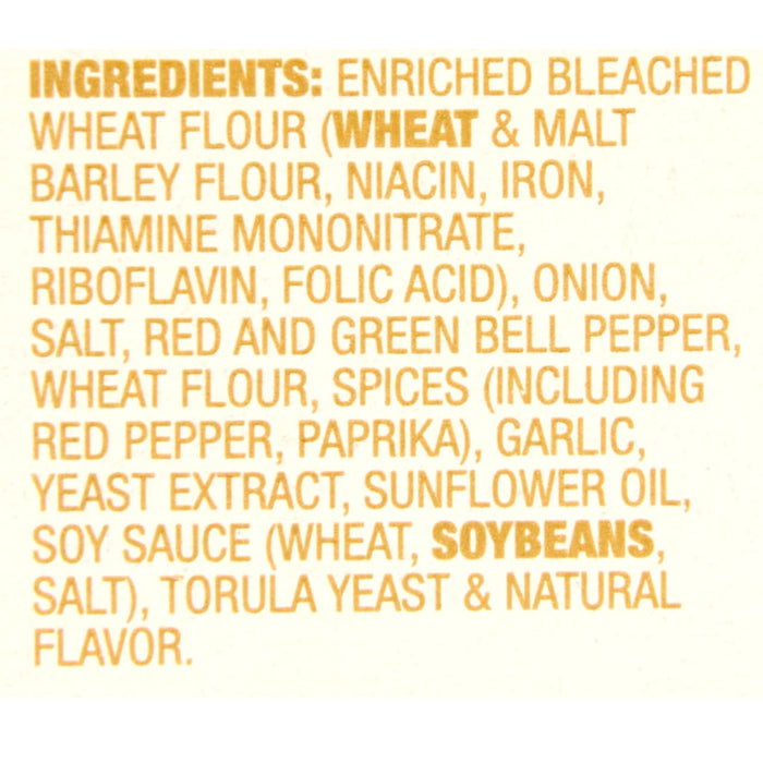 A list of ingredients for a product including wheat flour barley flour spices and soy sauce.