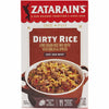 A box of Zatarains New Orleans Dirty Rice Mix Long Grain 8 Oz featuring a bowl of prepared rice with meat and vegetables against a red and white background.