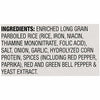 The ingredient list for Zatarains New Orleans Dirty Rice Mix Long Grain 8 Oz includes enriched long grain parboiled rice, salt, onion, garlic, hydrolyzed corn protein, spices such as red pepper and paprika, red and green bell pepper, and yeast extract.
