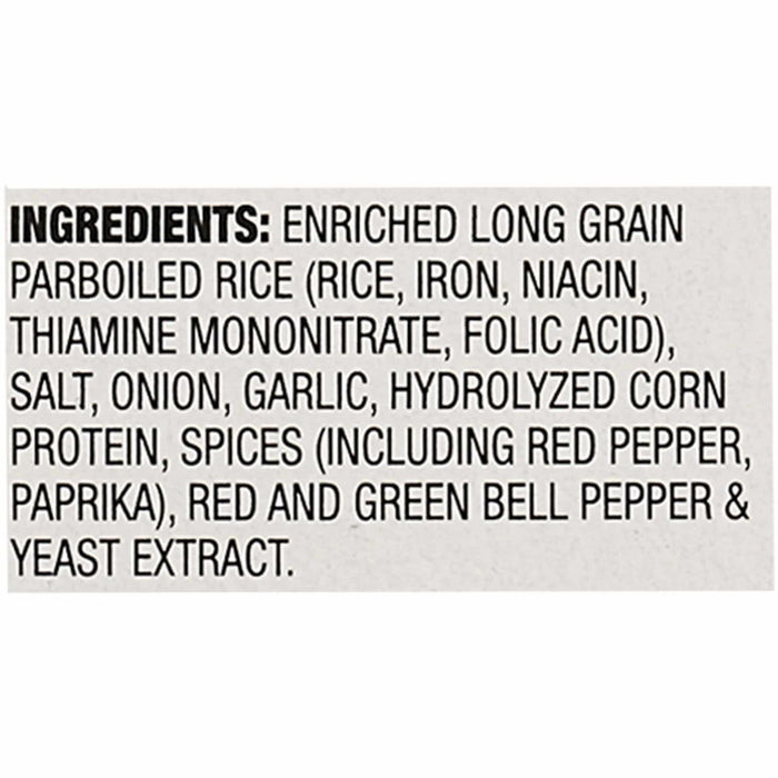 The ingredient list for Zatarains New Orleans Dirty Rice Mix Long Grain 8 Oz includes enriched long grain parboiled rice, salt, onion, garlic, hydrolyzed corn protein, spices such as red pepper and paprika, red and green bell pepper, and yeast extract.