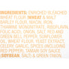 A list of ingredients for a product including wheat flour barley flour onion salt red and green bell pepper sunflower oil yeast extract celery garlic spices tamari soy sauce and green onion.