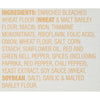 A list of ingredients for a product including wheat flour barley flour niacin iron thiamine onion salt corn starch sunflower oil red and green bell pepper spices paprika red pepper chili pepper yeast extract soy sauce soybean salt garlic and malted barley flour.
