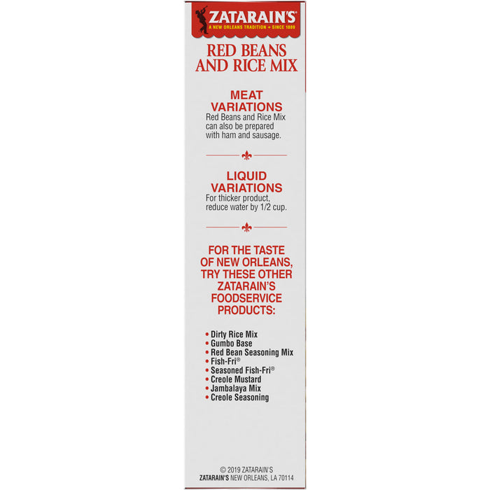 Zatarain's Red Beans and Rice Mix box with a list of other foodservice products.