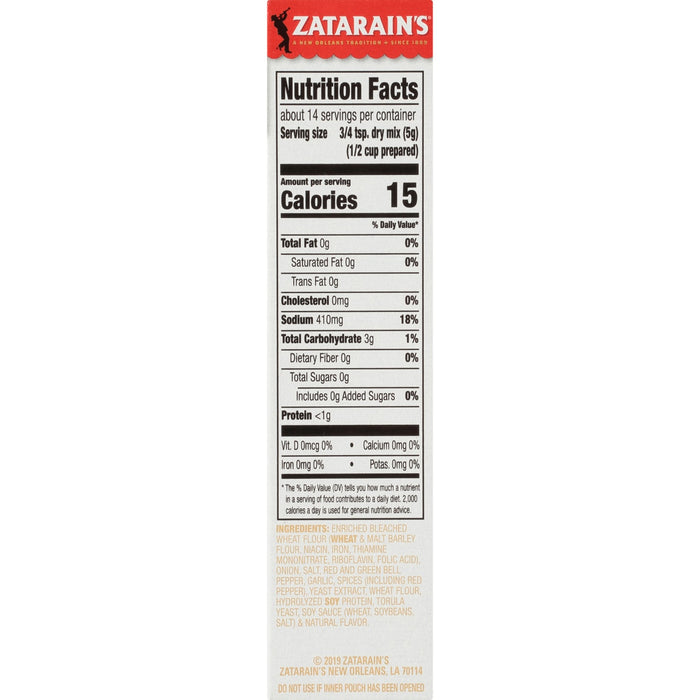 Nutrition facts label for Zatarain's brand seasoning.