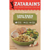 A box of Zatarain's Long Grain and Wild Rice with a serving suggestion of rice, pork, and broccoli.