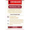Zatarain's Red Beans &amp; Rice box shows the ingredients and directions for preparing this New Orleans dish.