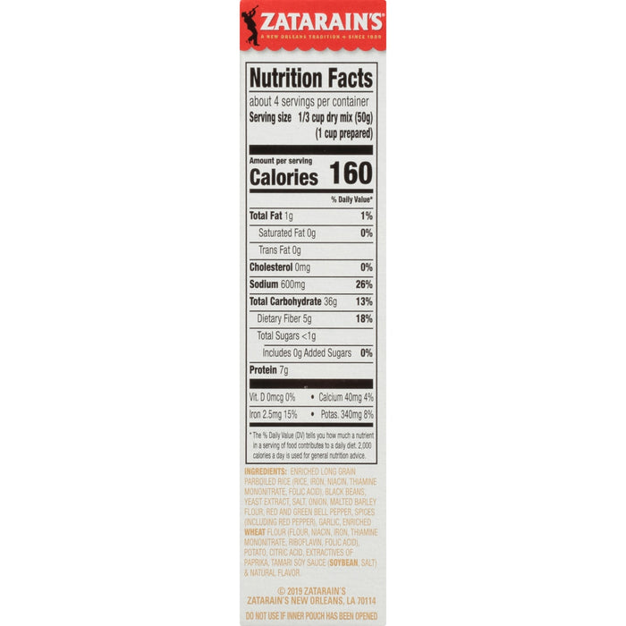 Zatarain's nutrition facts label for their rice mix.