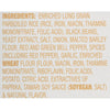A list of ingredients for a product, including enriched long grain parboiled rice, black beans, yeast extract, salt, onion, malted barley flour, red and green bell pepper, spices, garlic, enriched wheat flour, potato, citric acid, extractives of paprika, tamari soy sauce and natural flavor.