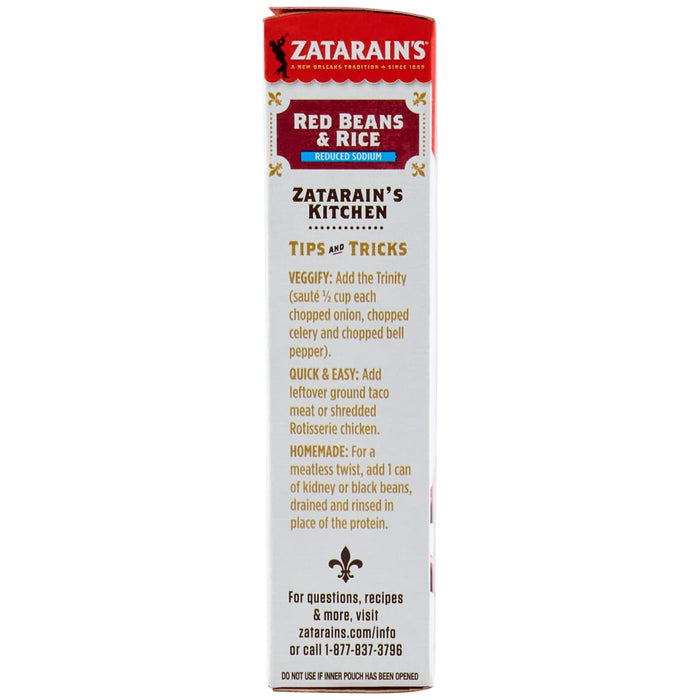The side panel of a box of Zatarains Regular Regular Rice And Bean Mix Long Grain 8 Oz offers helpful preparation ideas under the heading Tips and Tricks.