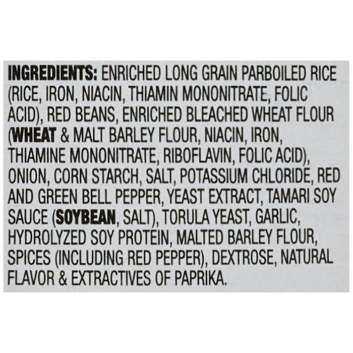 The ingredients list for Zatarains Regular Regular Rice And Bean Mix Long Grain 8 Oz is displayed, showing enriched long grain parboiled rice, red beans, and enriched bleached wheat flour as the primary components.
