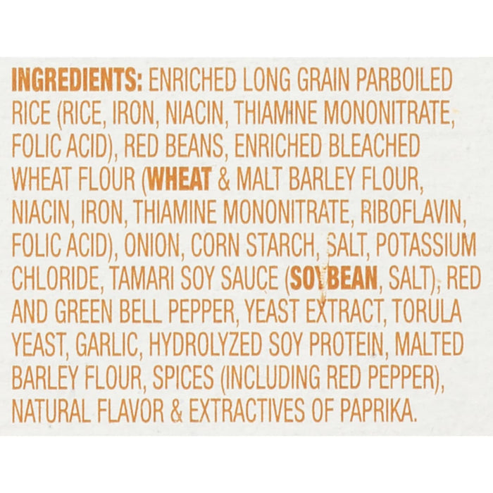 A list of ingredients for a product containing rice, red beans, wheat flour, soy sauce, and spices.