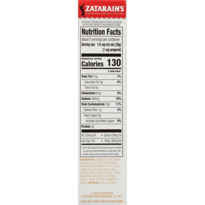 Zatarain's nutrition facts and ingredients for their dirty rice mix.