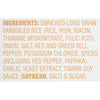 A list of ingredients for a product containing rice, spices, and soy sauce.